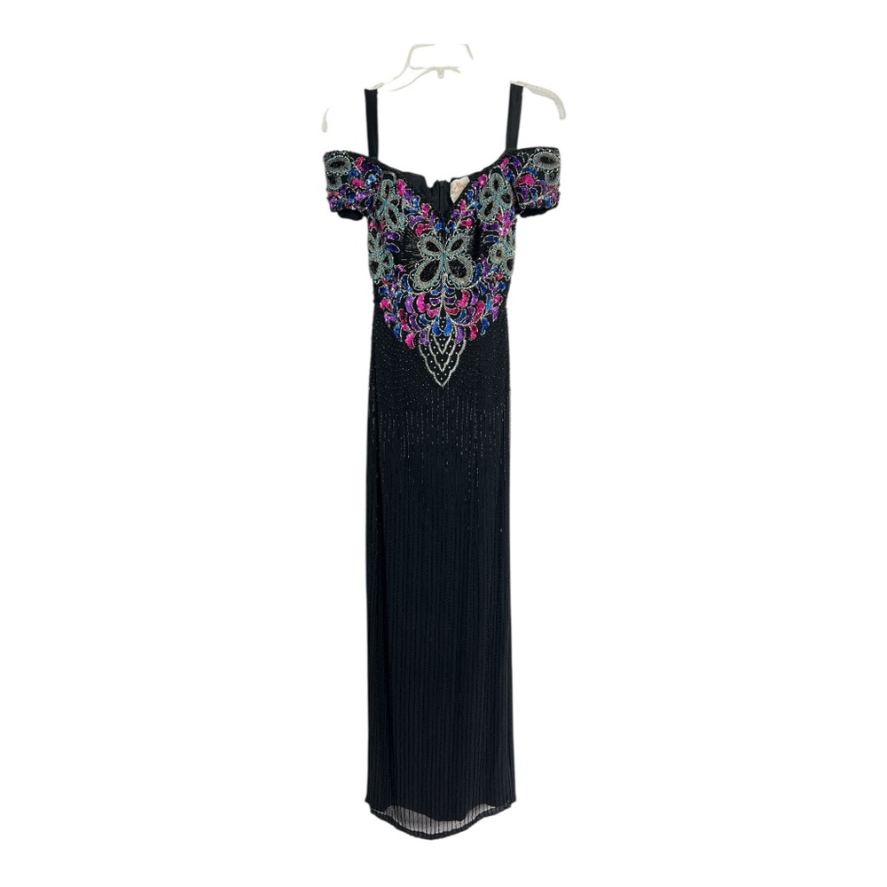 Alyce Designs Vintage Elegant Black Embellished Dress Size 2